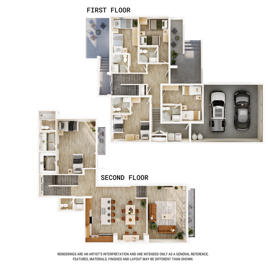 A 3D image of the 5BR/5.5BA – Sunrise 10 floorplan, a 2659 squarefoot, 5 bed / 5.5 bath unit