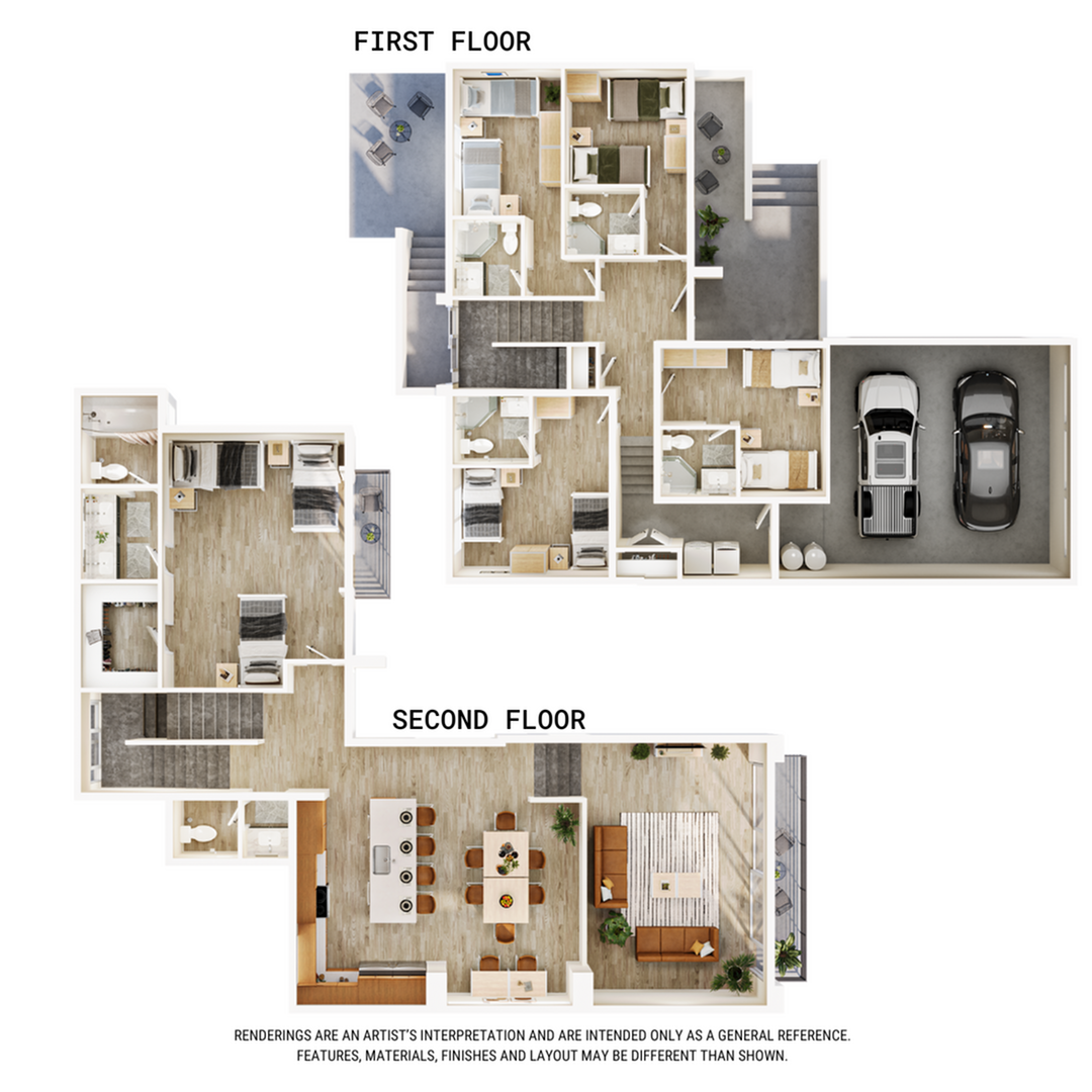 A 3D image of the 5BR/5.5BA – Sunrise 11 floorplan, a 2659 squarefoot, 5 bed / 5.5 bath unit