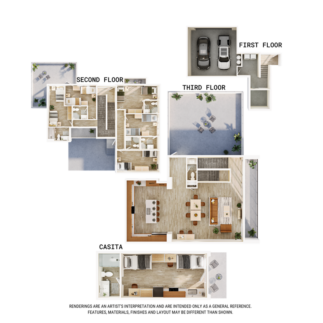 A 3D image of the 6BR/6.5BA – Driftwood w/ Casita floorplan, a 2955 squarefoot, 6 bed / 6.5 bath unit