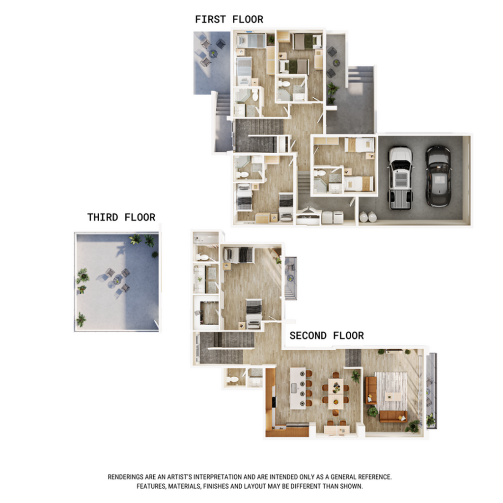 A 3D image of the 5BR/5.5BA – Sunrise 10 floorplan, a 2659 squarefoot, 5 bed / 5.5 bath unit
