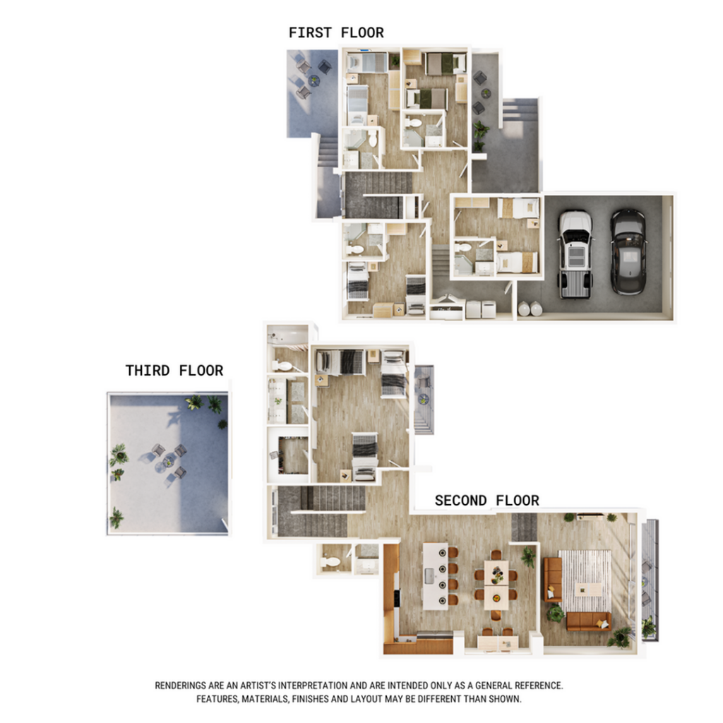 A 3D image of the 5BR/5.5BA – Sunrise 11 floorplan, a 2659 squarefoot, 5 bed / 5.5 bath unit