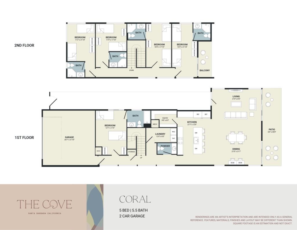 A 3D image of the 5BR/5.5BA – Coral floorplan, a 2708 squarefoot, 5 bed / 5.5 bath unit