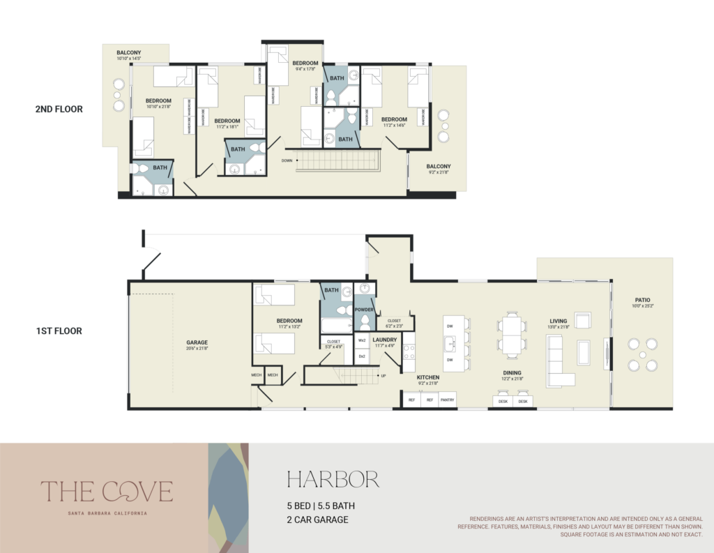 A 3D image of the 5BR/5.5BA – Harbor floorplan, a 2434 squarefoot, 5 bed / 5.5 bath unit