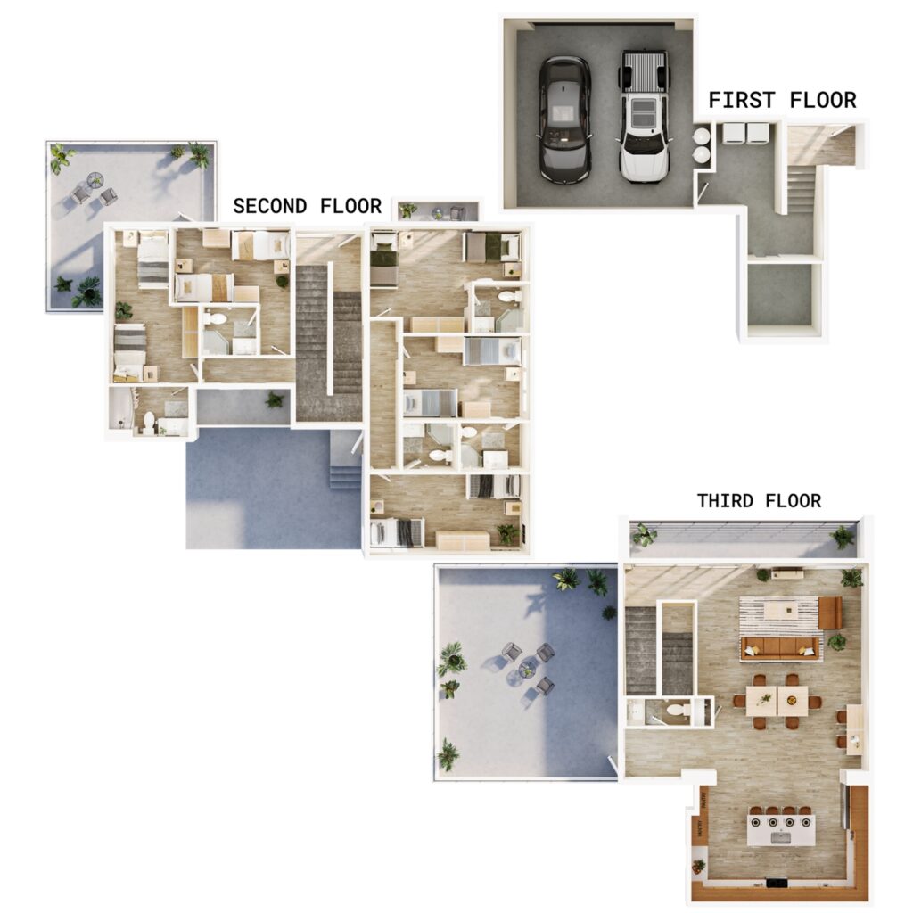 A 3D image of the 6BR/6.5BA – Driftwood w/ Casita floorplan, a 2955 squarefoot, 6 bed / 6.5 bath unit